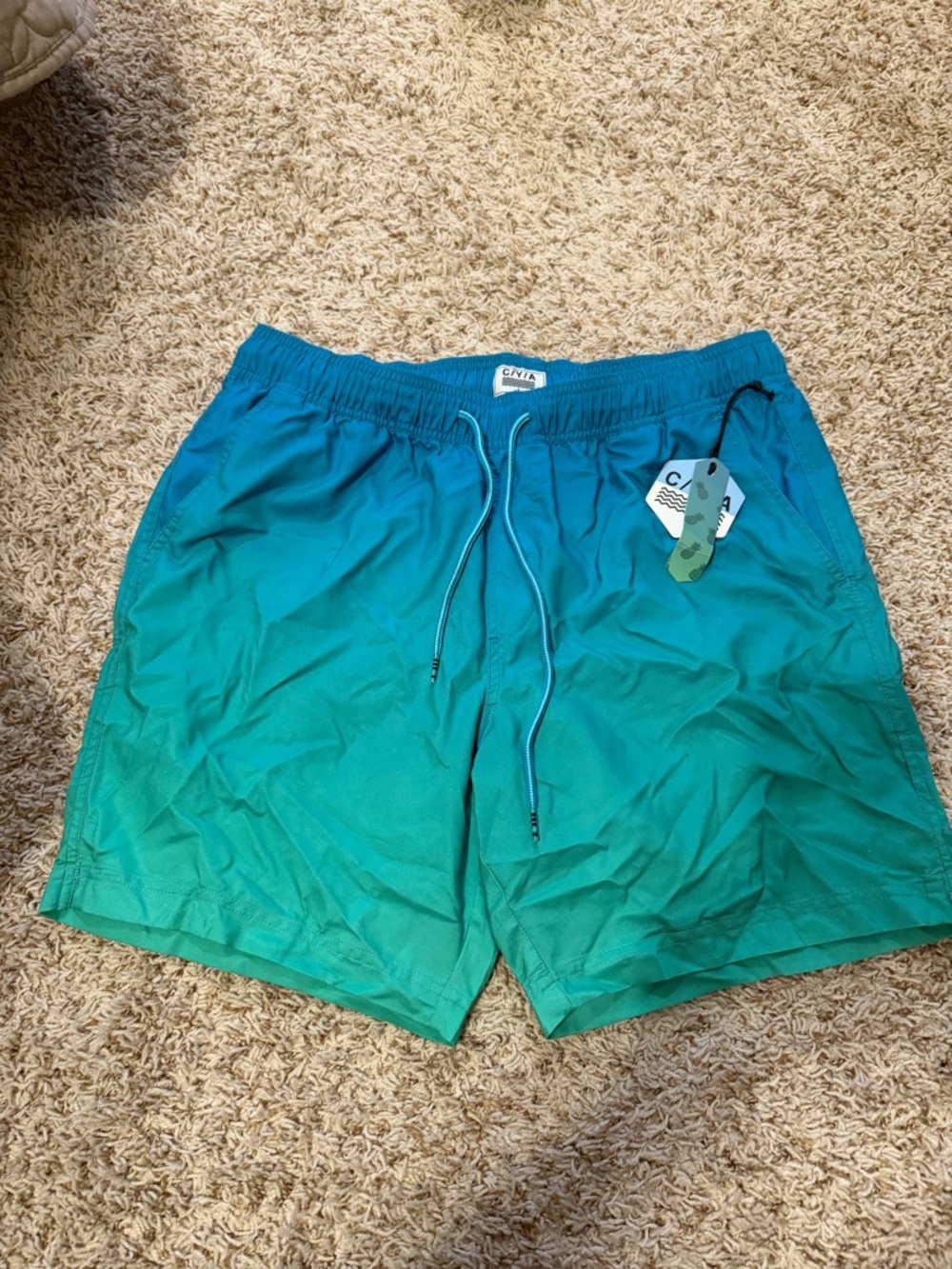 Men's Ombre Teal-Aqua Swim Trunks with Drawstring